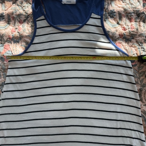 Cherish racerback Tank Top Black White Blue Striped Rayon Spandex Size Large - Picture 6 of 9